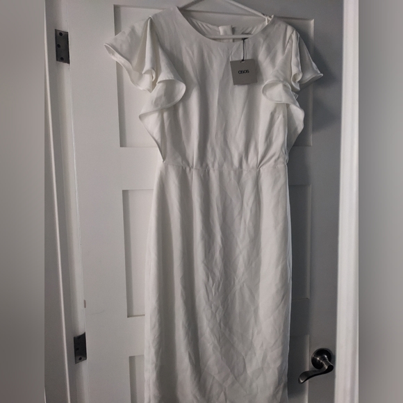 ASOS NWT pencil wiggle midi dress with ruffle sleeves - Picture 1 of 3